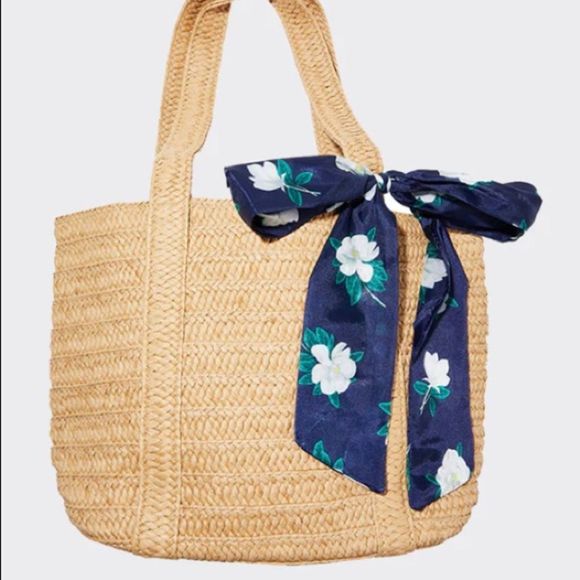 Draper James Handbags - Draper James Straw Bag with Floral Scarf NWT
